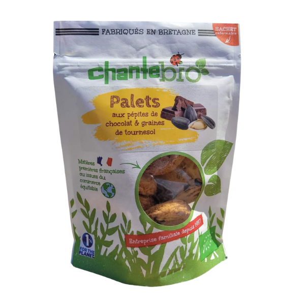 Chante Bio -- Palets pur beurre pépites chocolat et graines de tournesol bio - 120 g